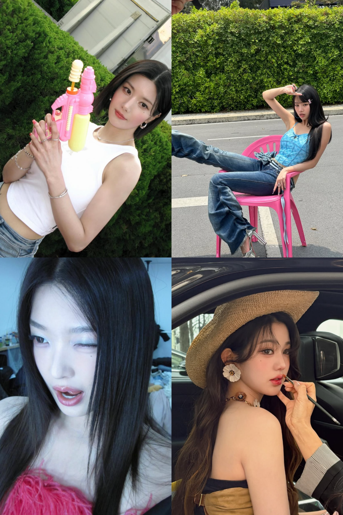 ▲가수 권은비(왼쪽 위부터 시계 방향으로), 키스오브라이프 나띠, 아이브 장원영, 캣츠아이 윤채. (출처=권은비, 나띠, 장원영, 윤채 인스타그램 캡처)