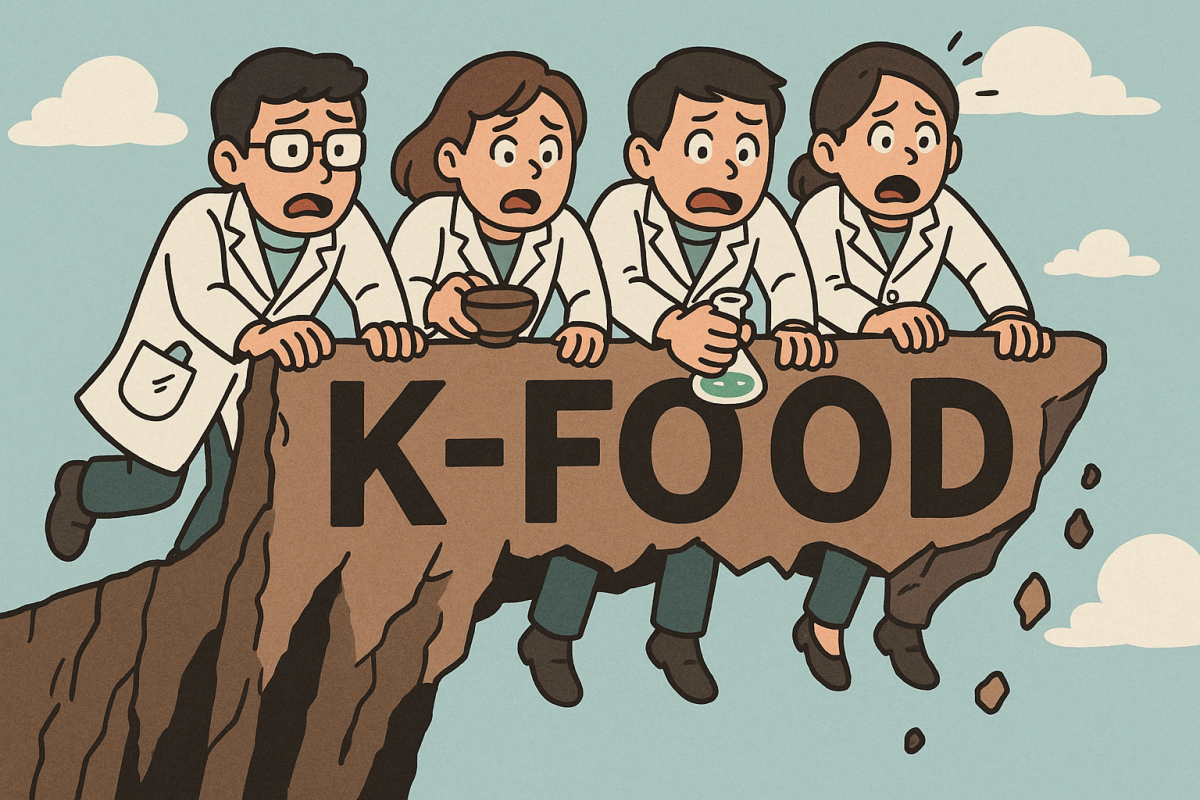 ▲위기에 처한 K푸드 연구개발자들의 모습을 풍자한 모습 (일러스트=챗GPT•무단전재 금지)