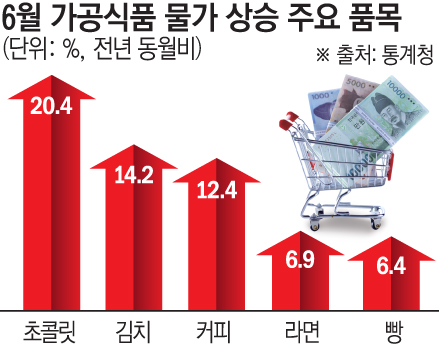 ▲6월 가공식품 물가 상승 주요 품목 (이투데이 그래픽팀=손미경 기자)