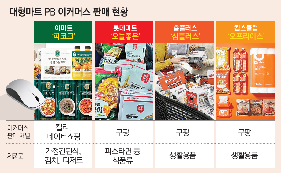 ▲대형마트 PB, 주요 이커머스 입점 현황 (이투데이 그래픽팀=손미경 기자)