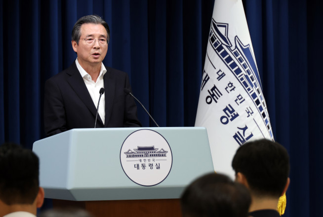 ▲김용범 정책실장이 10일 용산 대통령실 기자회견장에서 RE100 산업단지 관련 브리핑을 하고 있다. (연합뉴스 )