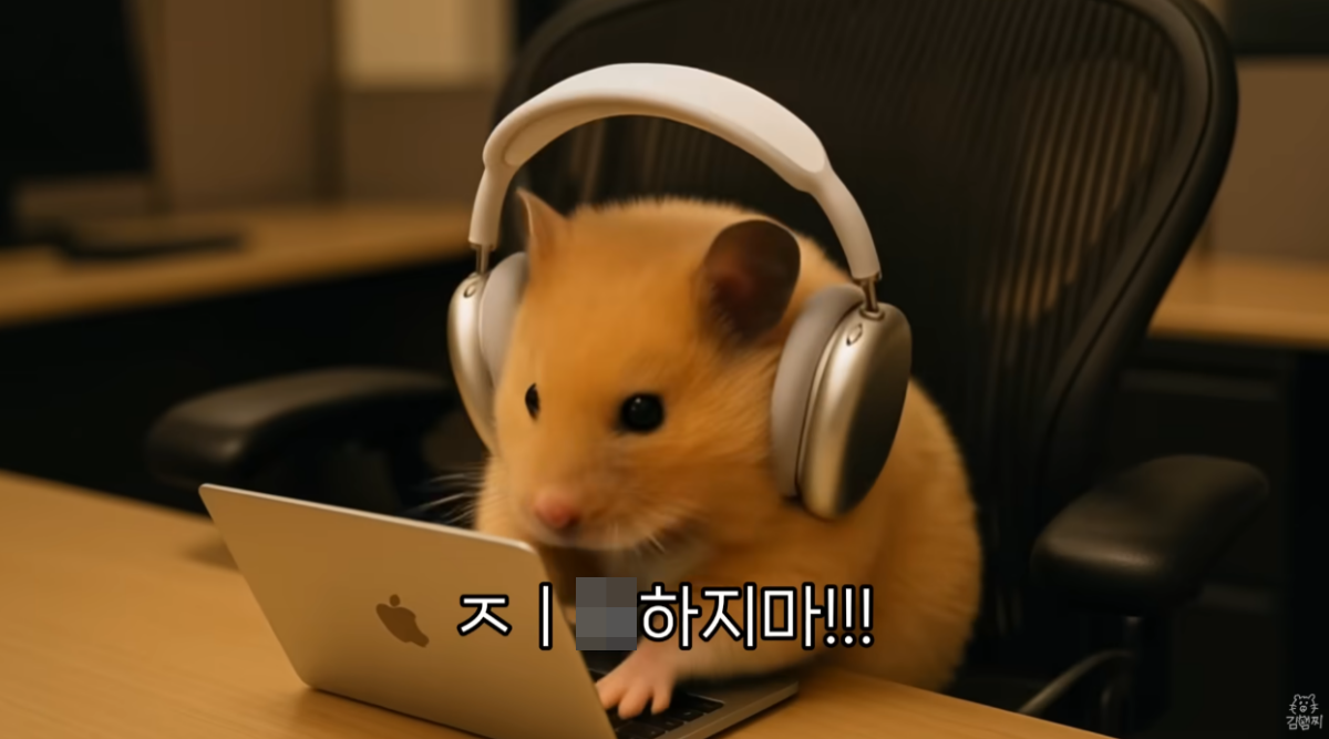▲김햄찌가 야근 중 괴성을 지르고 있다. (출처=유튜브 채널 '정서불안 김햄찌')