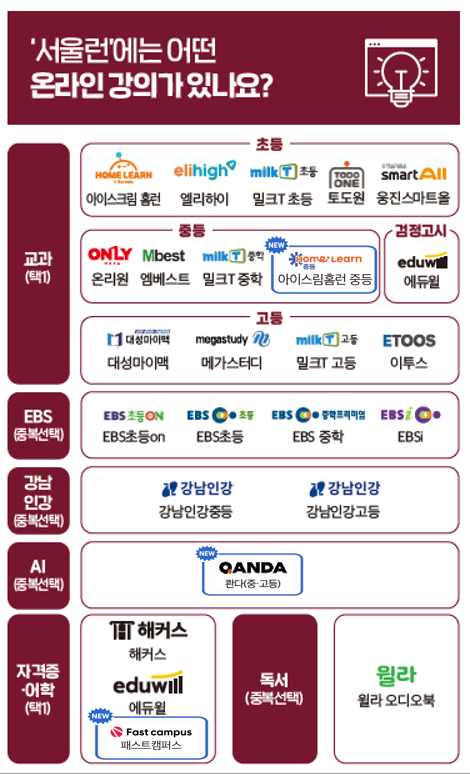▲서울런 주요 제공 온라인 강의 목록. (자료제공=서울시)