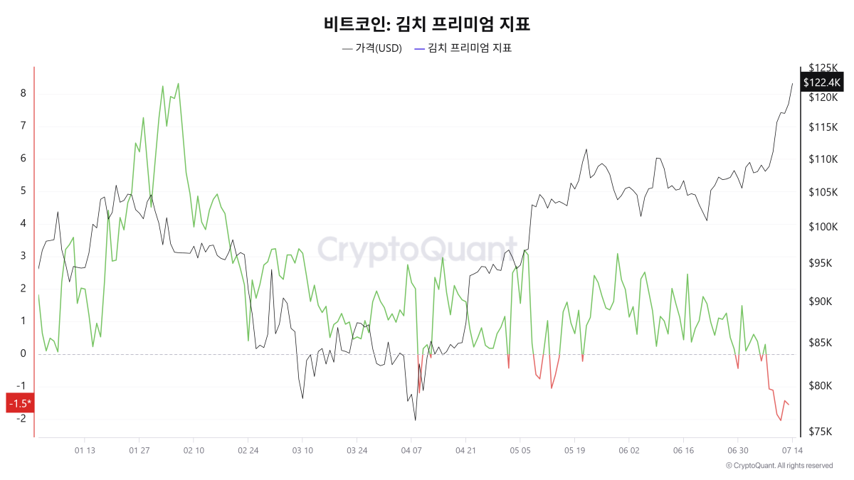 ▲올해 비트코인 김치 프리미엄 지표 (출처=크립토퀀트)