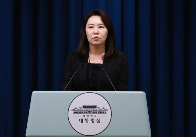 ▲강유정 대통령실 대변인이 16일 서울 용산 대통령실 청사에서 현안 브리핑을 하고 있다. (연합뉴스 )