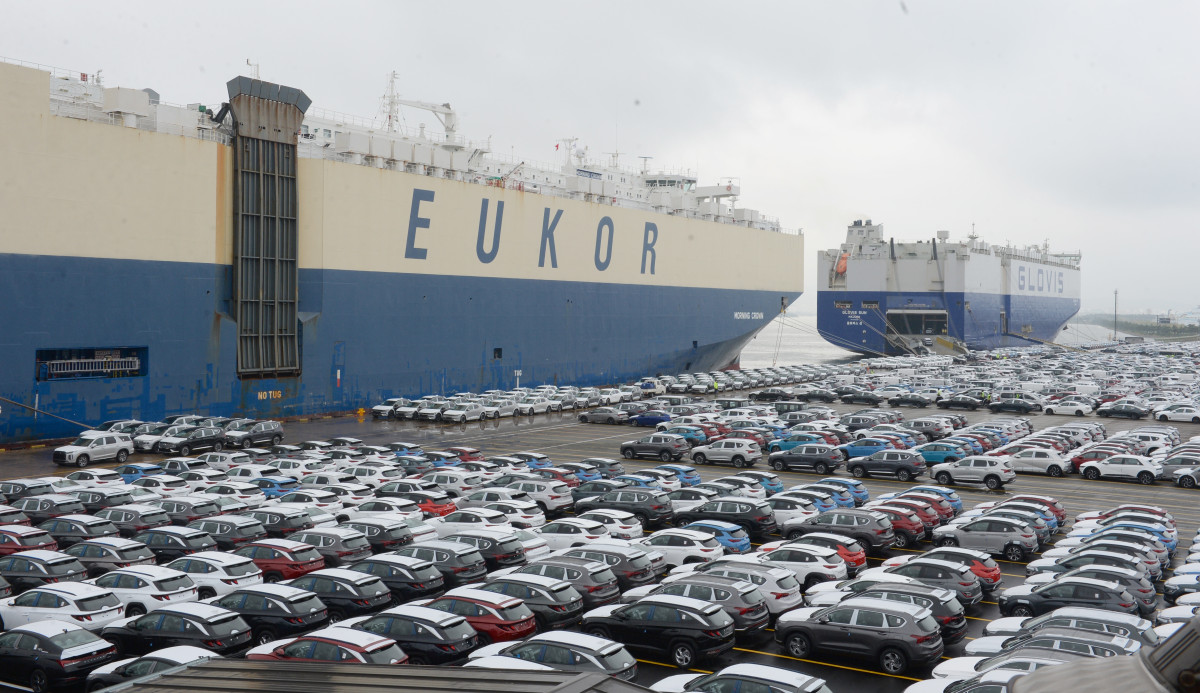 ▲울산 북구 현대자동차 울산공장 야적장에 차량들이 출고를 기다리고 있다.  (뉴시스)