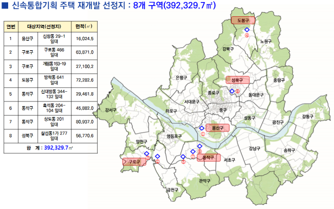 ▲토지거래허가구역 신규 지정 위치도. (자료제공=서울시)