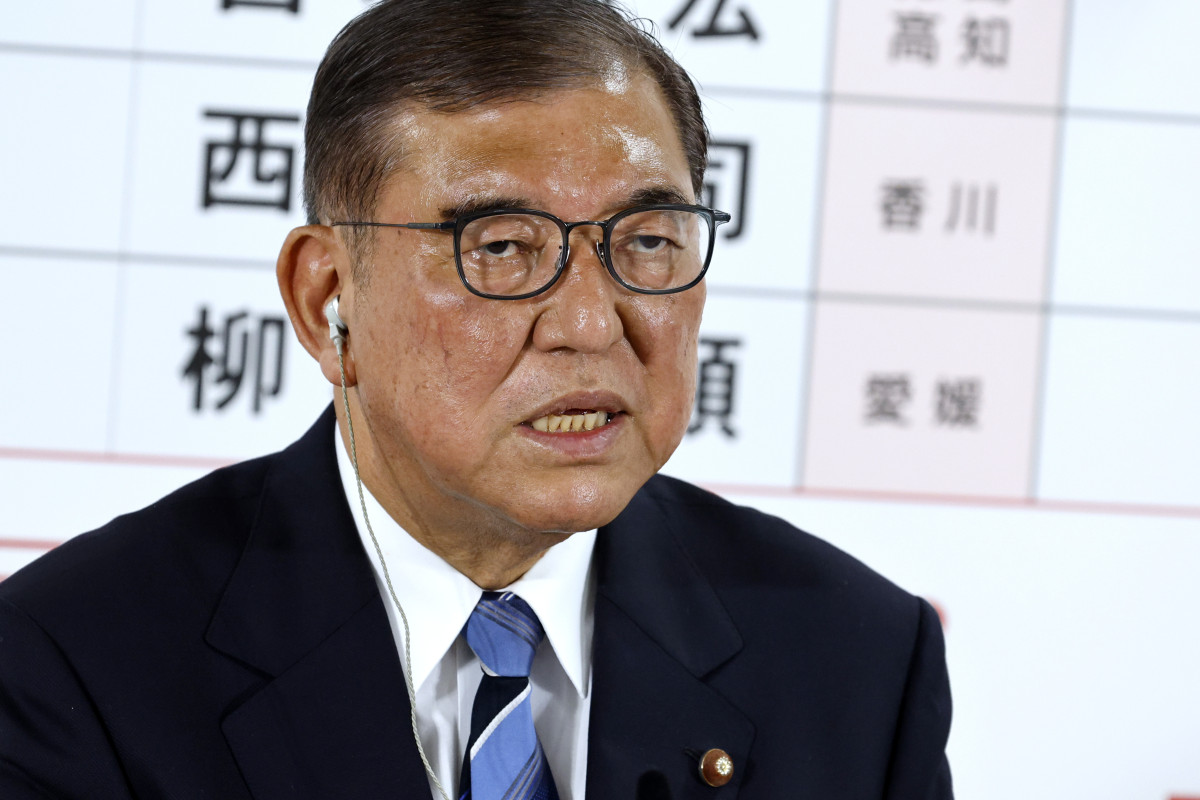 ▲이시바 시게루 일본 총리가 20일 참의원 선거 당일 자민당 본부 개표소에서 기자들의 질문에 답변하고 있다.  (도쿄/EPA연합뉴스)