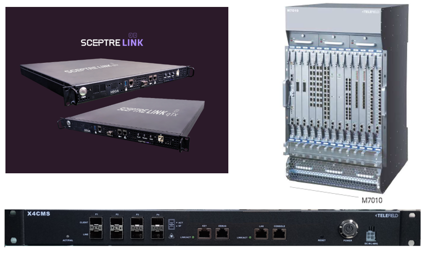 ▲헤카(HEQA)의 셉터 큐티엑스 및 큐알엑스 장비, 한울소재과학 전송장비, 양자암호모듈(X4CMS).  (사진제공=한울소재과)