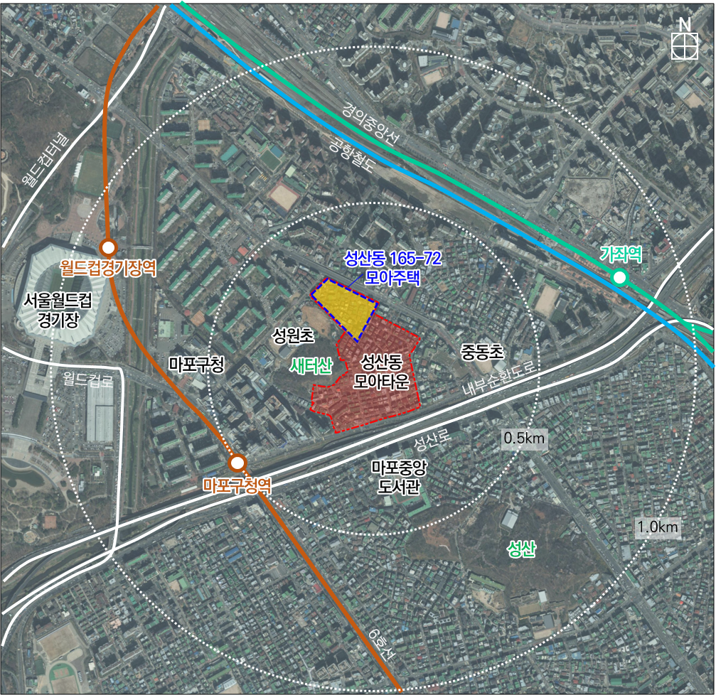 ▲성산동 일대 모아주택 위치도 (서울시)