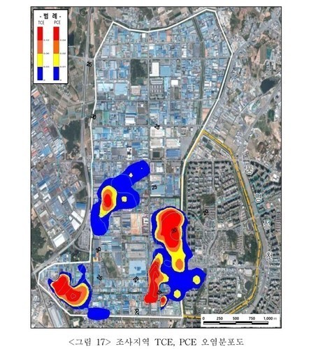 ▲광주 하남산단 지하수 발암물질 오염 현황. (출처: 하남산단 지하수토양오염 조사 결과 보고서)