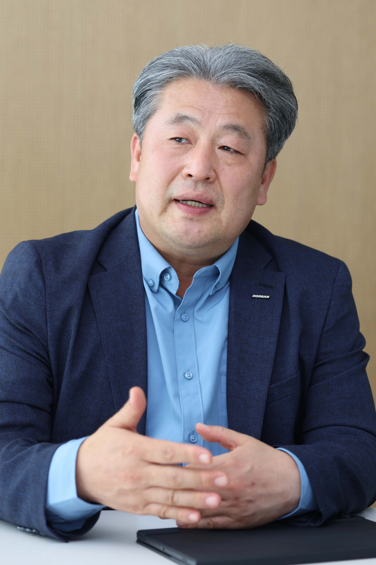 ▲한명훈 두산에너빌리티 풍력담당 상무가 10일 경기 성남시 분당두산타워에서 이투데이와 인터뷰를 갖고 있다. 신태현 기자 holjjak@