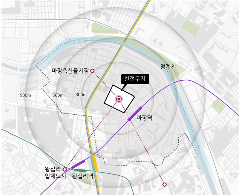 ▲마장동 한전 물류센터 부지 위치도. (사진제공=BS그룹)