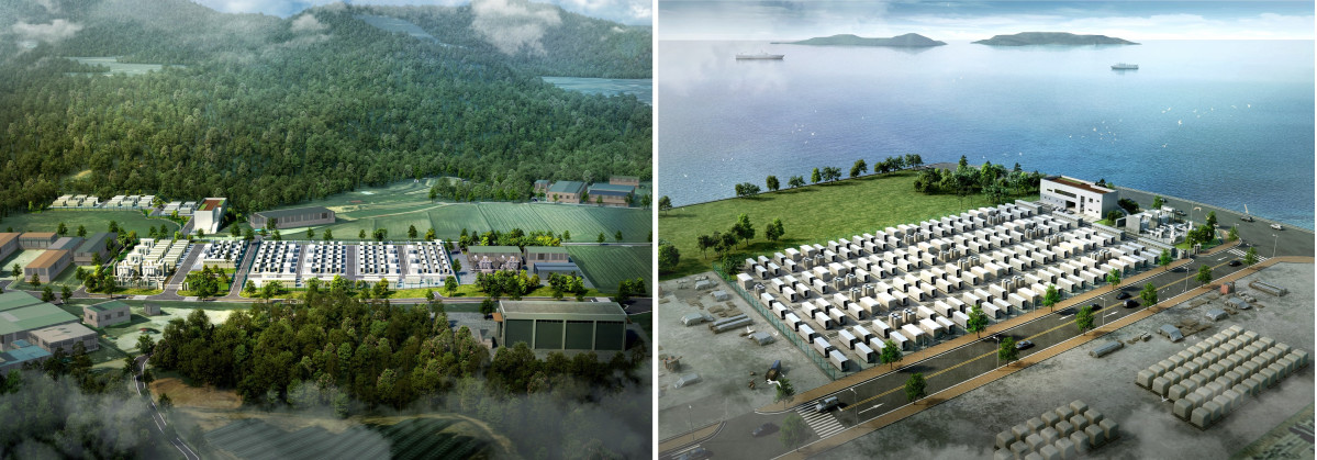 ▲ (왼쪽부터) 전남 고흥 BESS 조감도, 전남 광양 BESS 조감도. (사진제공=BS한양)