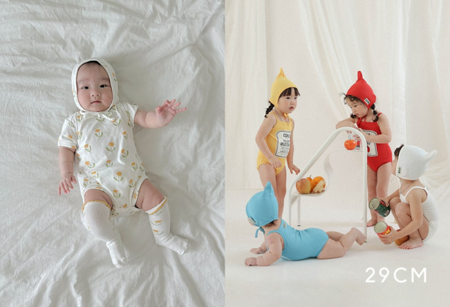 ▲왼쪽 콘크리트브레드 소스레시피 수영복 룩북과 오른쪽 모노레임 민들레 바디슈트 세트 룩북 (사진제공=29CM)