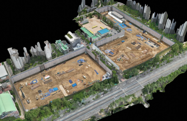 ▲드론 플랫폼으로 제작된 '아크로 드 서초' 현장 전경. (사진제공=DL이앤씨)