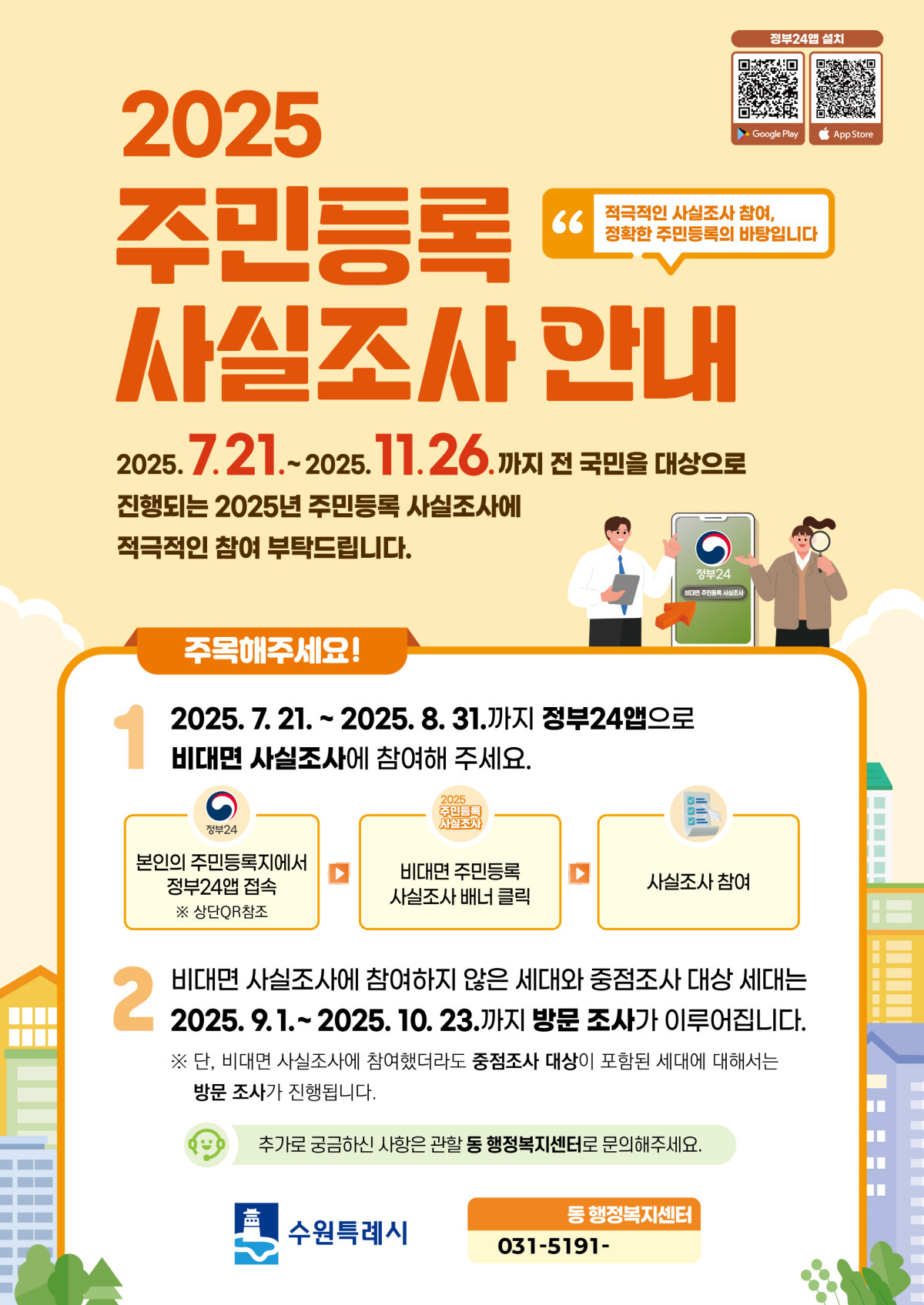 ▲수원시는 11월 26일까지 전 시민을 대상으로 ‘2025년 주민등록 사실조사’를 실시한다. (수원특례시)