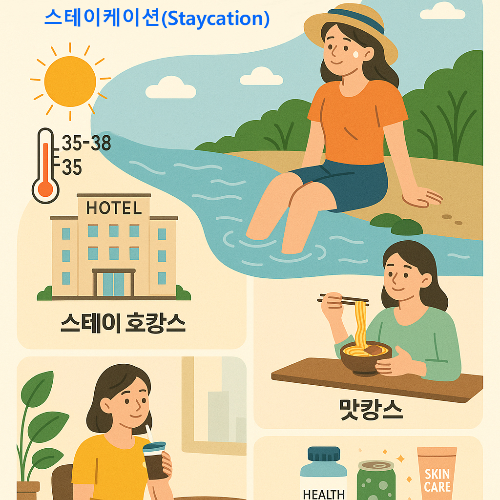 ▲새로운 휴가 트렌드로 부상한 '스테이케이션'. 대표적으로 호캉스, 맛캉스가 꼽힌다. (그래픽=ChatGPT/무단전재 재배포 금지)