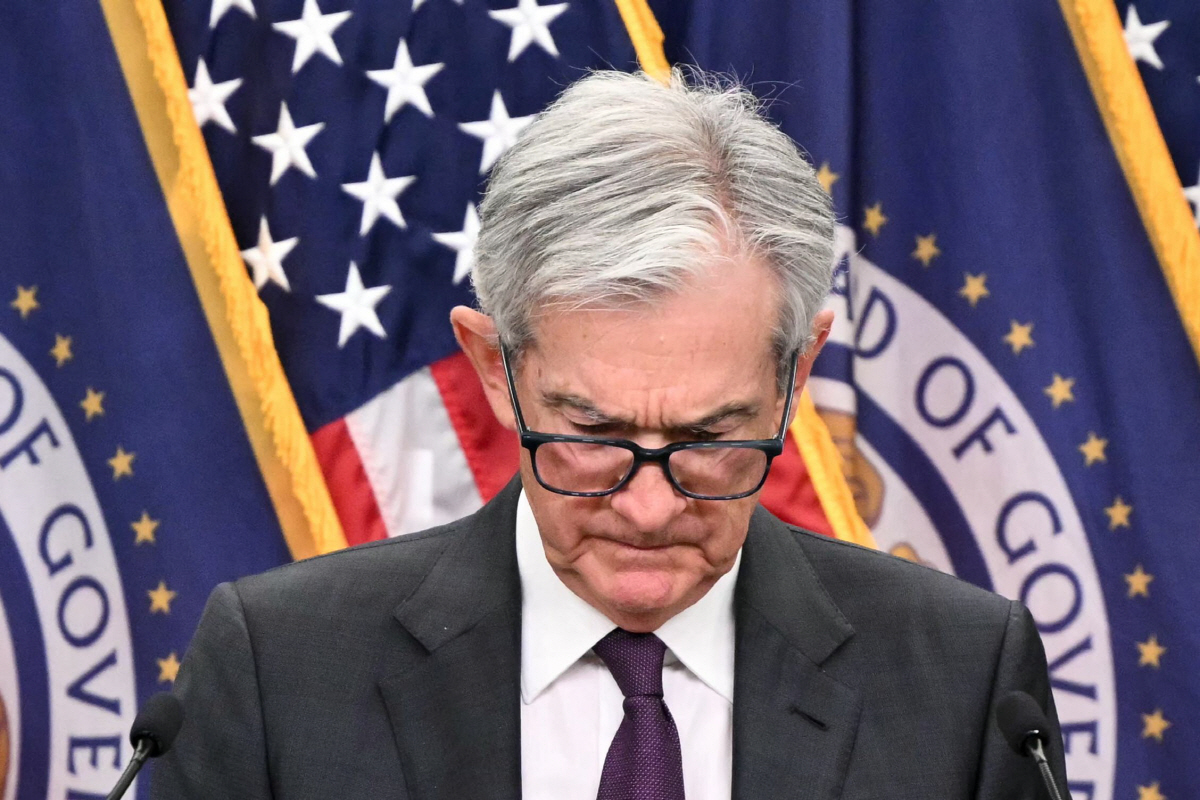 ▲제롬 파월 미국 연방준비제도(Fed·연준) 의장이 30일(현지시간) 기자회견을 하고 있다. 워싱턴D.C./AFP연합뉴스