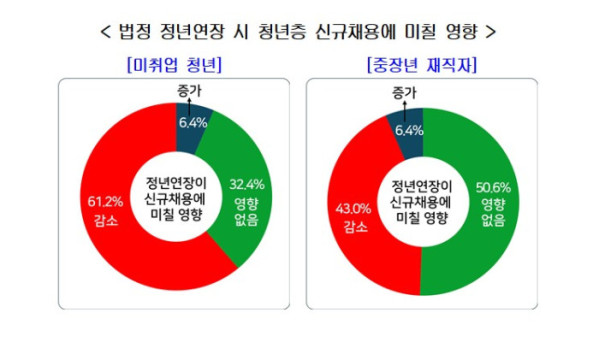 ▲법정 정년연장 시 청년층 신규채용에 미칠 영향 (자료제공=경총)