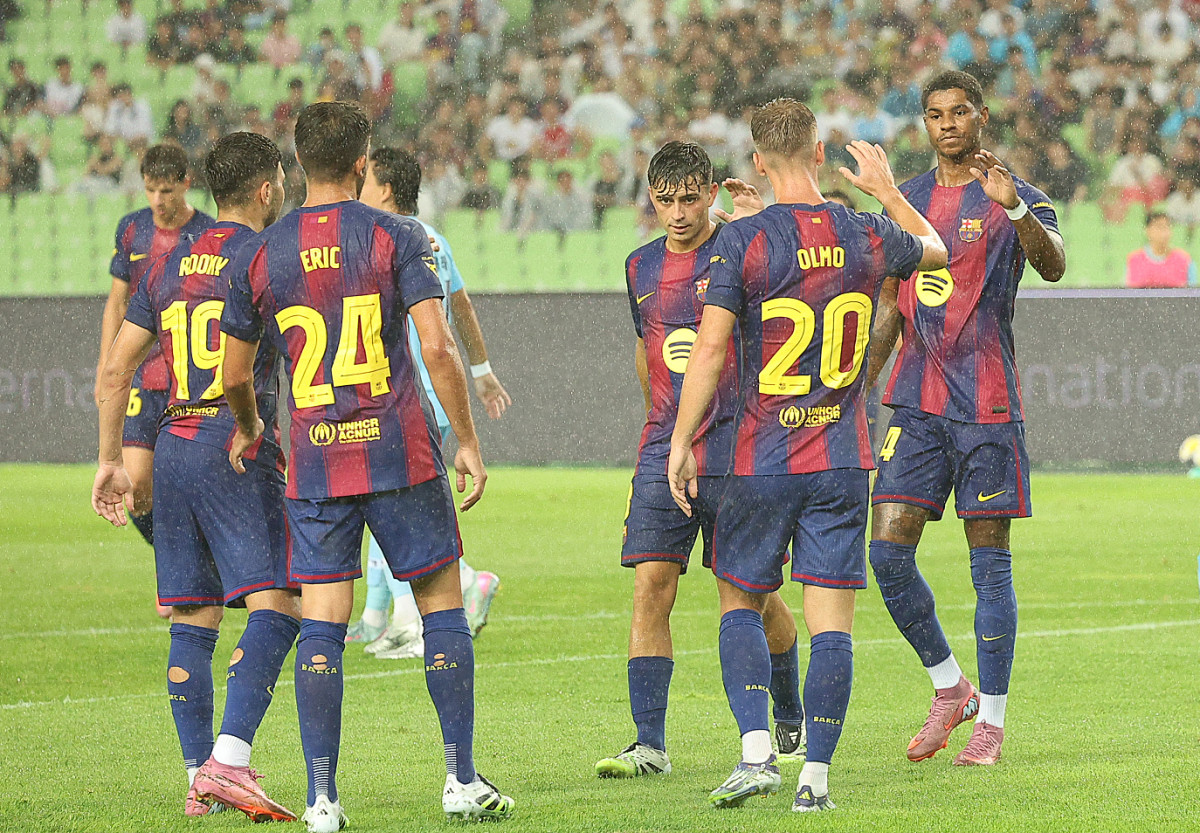 ▲4일 대구스타디움에서 열린 FC바르셀로나 2025 아시아투어 에디션 대구FC와 FC바르셀로나의 경기. 후반전 FC바르셀로나 마커스 래시퍼드가 골을 넣고 기뻐하고 있다. (연합뉴스)