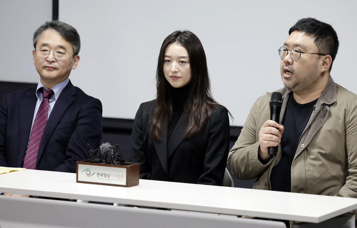 ▲1월 9일 서울 강남대로 한 센터에서 열린 JMS 대법원 선고 관련 기자간담회에서 조성현 PD가 발언하고 있다. (뉴시스)