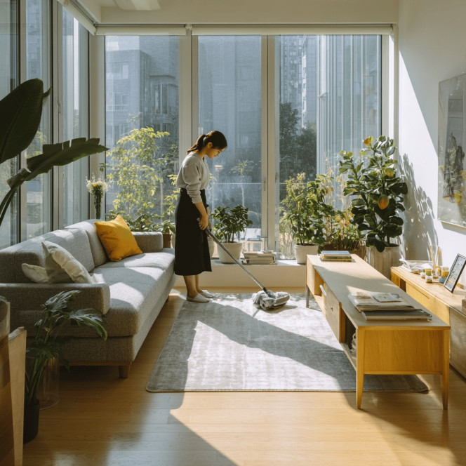 ▲ 한 가사 노동자가 집안을인을 하고 있다.  (사진 출처 = 미드저니)