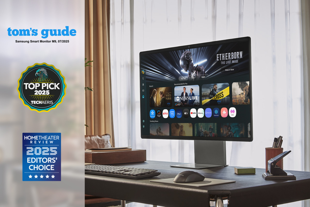 ▲삼성전자 스마트 모니터 M9(모델명: M90SF)이 최근 미국의 주요 글로벌 IT 매체들로부터 호평을 잇따라 받았다. (사진제공=삼성전자)