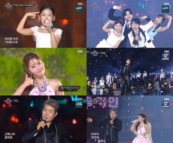 ▲'트롯뮤직어워즈 2025' 진성X안성훈X오유진X이수연 (사진제공=SBS)