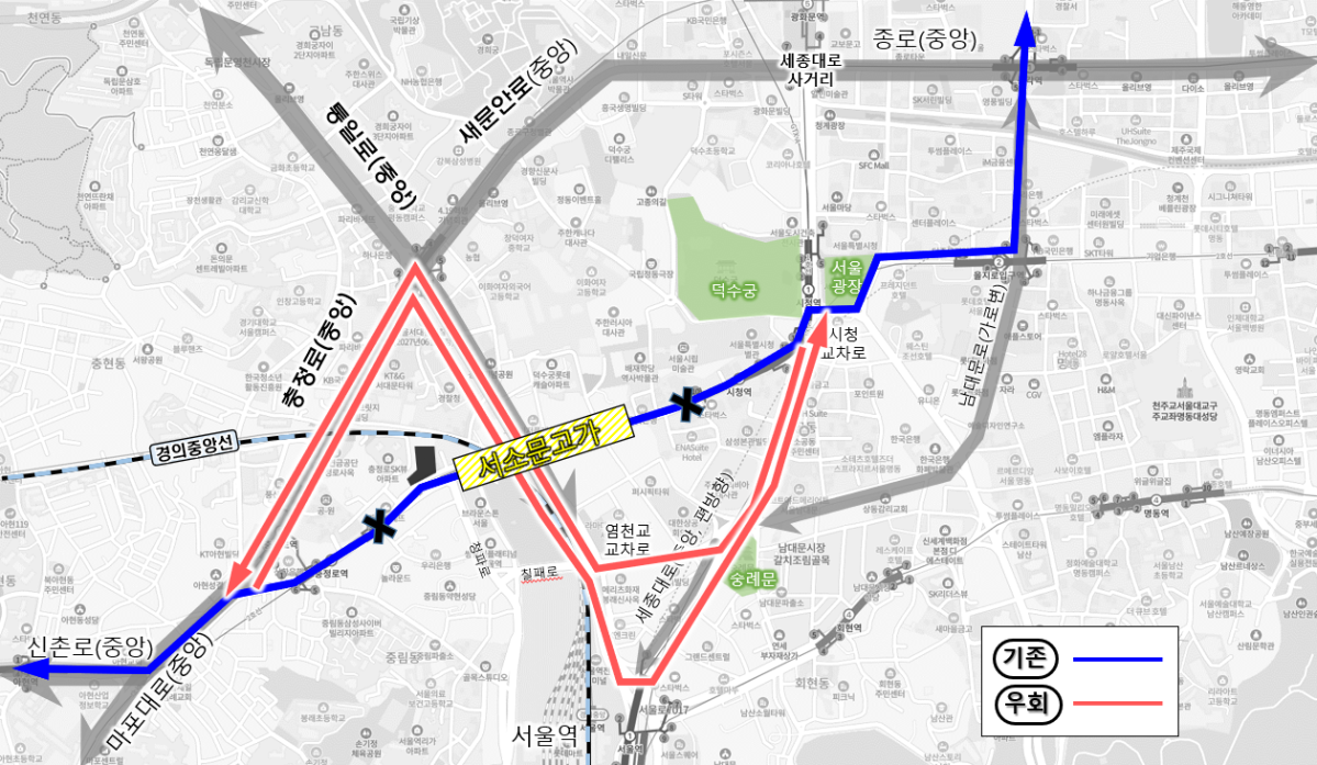 ▲서울시 우회 노선 경로 예시. (사진제공=서울시)