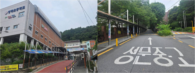 ▲명학초와 성문중·고 입구.  (전보규 기자 jbk@)