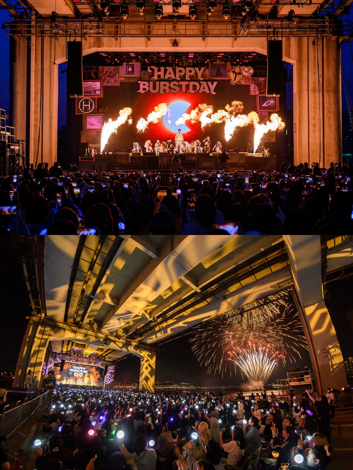 ▲그룹 세븐틴이 5월 25일 서울 잠수교에서 공연하고 있다. (사진제공=플레디스 엔터테인먼트)