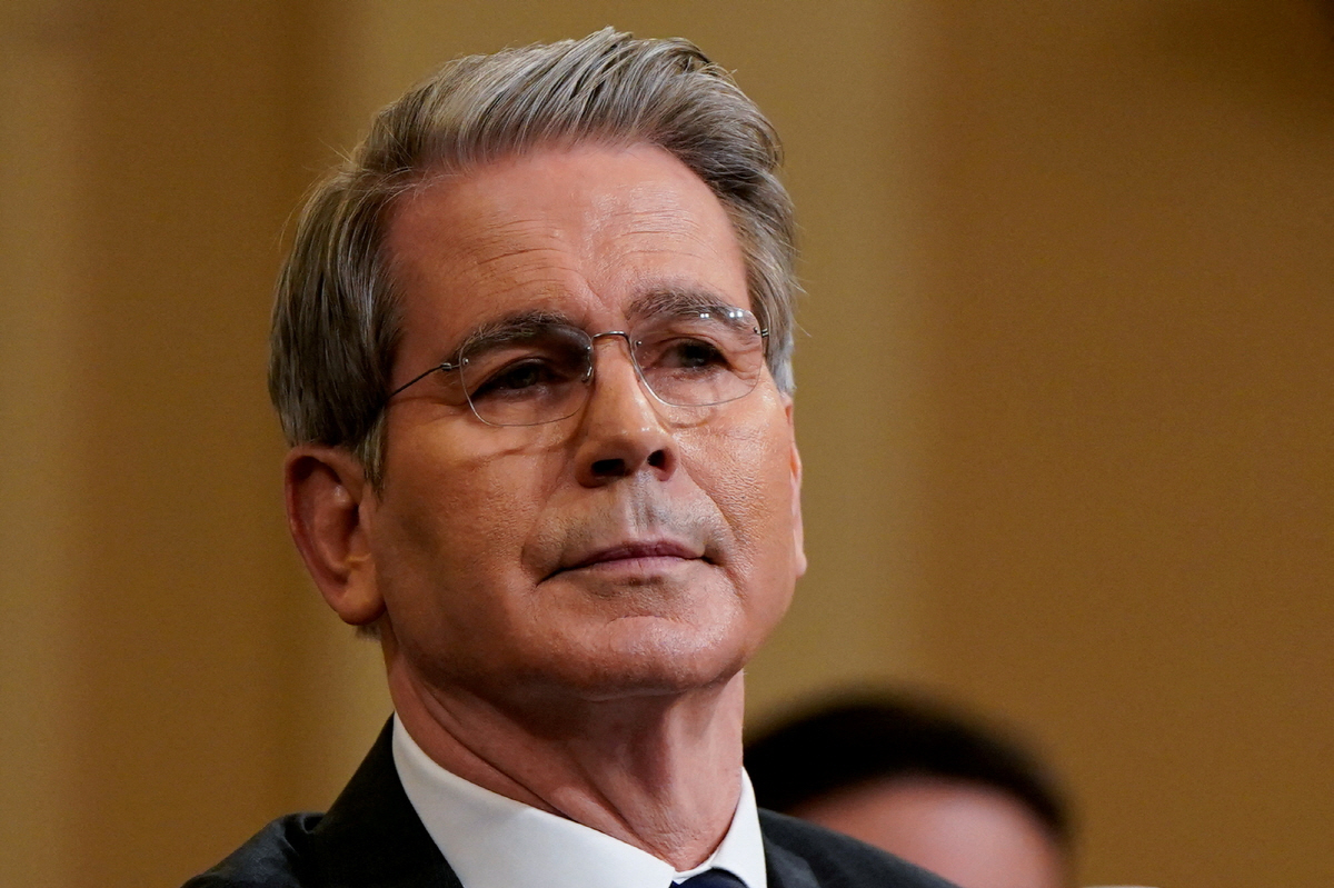 ▲스콧 베선트 미국 재무부 장관이 6월 11일 워싱턴D.C.에서 증언을 위해 앉아 있다. 워싱턴D.C./로이터연합뉴스