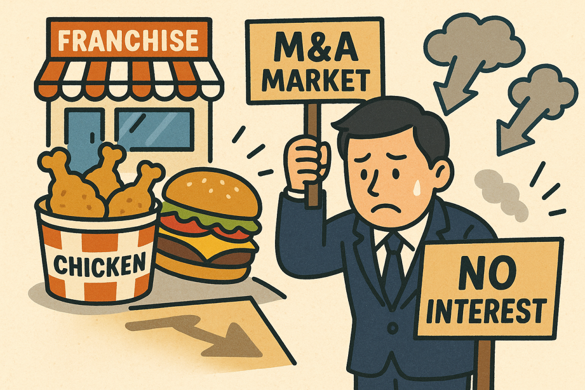 ▲ M&A 시장에서 치킨, 버거 등 외식 프랜차이즈 제품의 인기가 시들한 상황이다. (일러스트=ChatGPT/무단전재·재배포 금지)