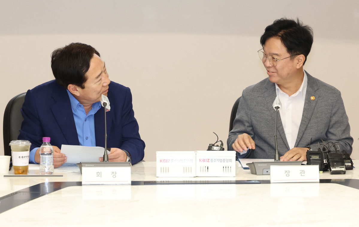 ▲김기문 중소기업중앙회장이 19일 서울 여의도 중소기업중앙회에서 열린 노조법 개정관련 고용노동부장관과 중소기업인 간담회에서 인사말을 하고 있다. 신태현 기자 holjjak@