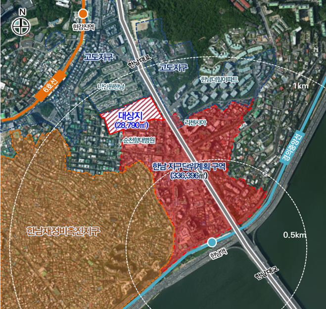 ▲용산구 한남동 670번지 일대 위치도 (서울시)