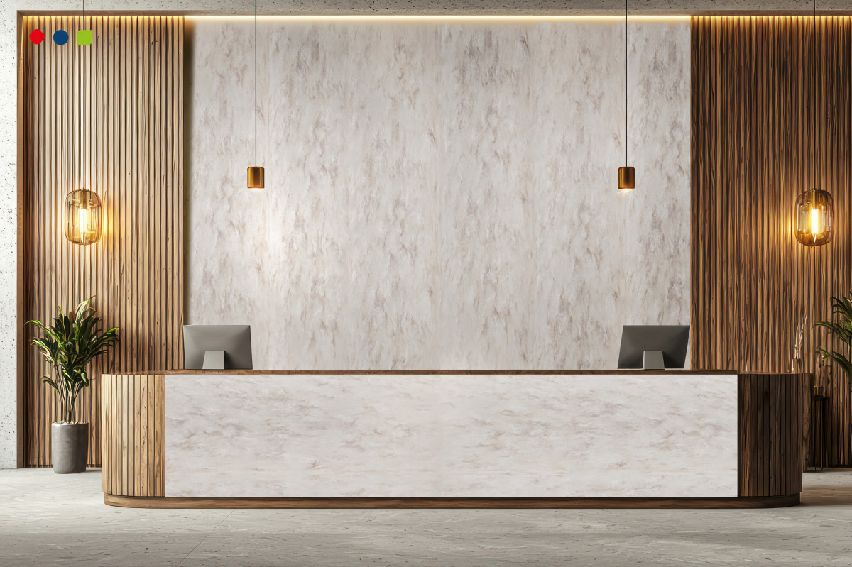 ▲롯데케미칼 '아리아 컬렉션' 베일(Veil)이 적용된 인포데스크 (롯데케미칼)