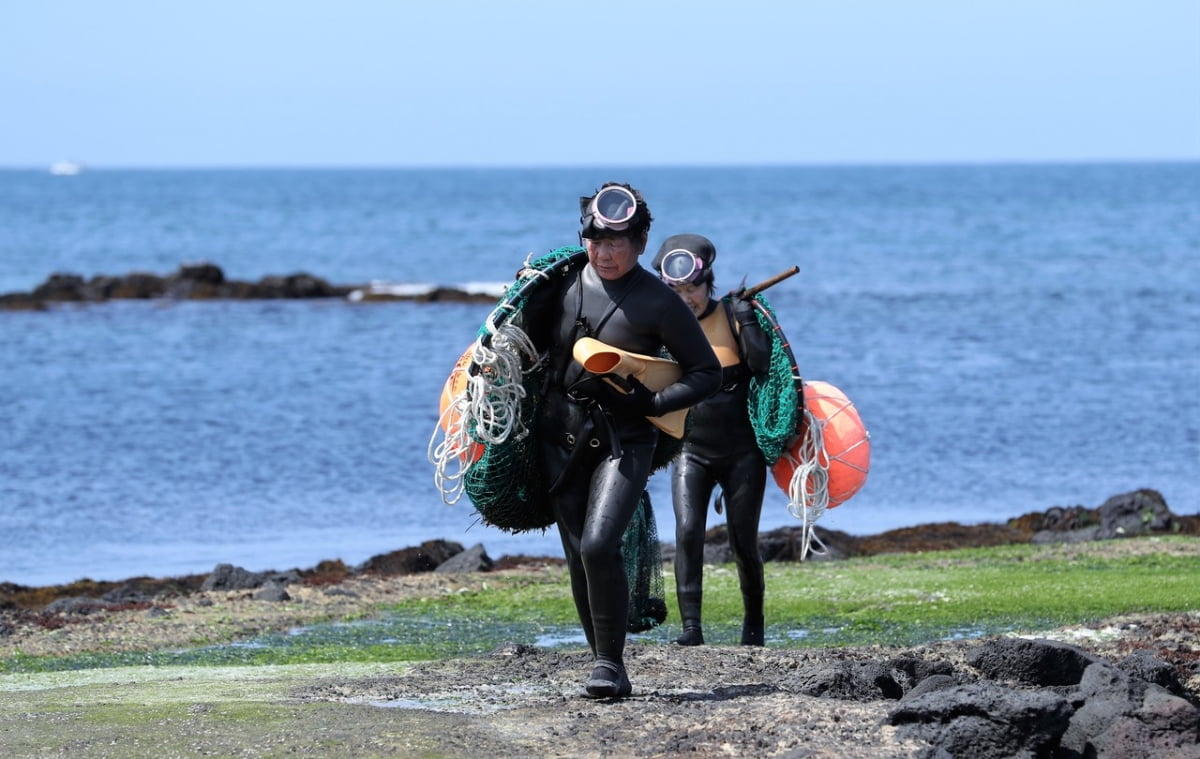 ▲제주 해녀들이 어업을 마치고 이동하고 있다. (사진제공=제주도)