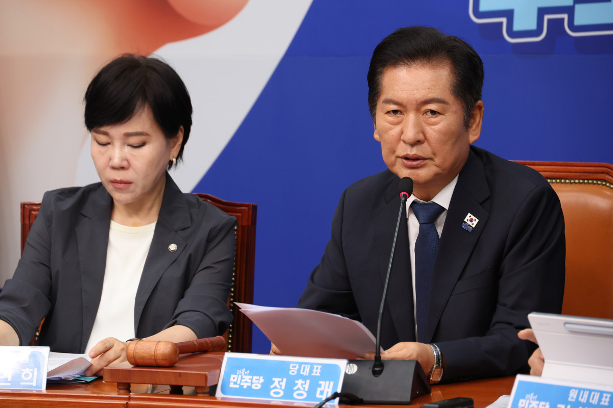 ▲더불어민주당 정청래 대표가 22일 국회에서 열린 최고위원회의에서 발언하고 있다. (사진=연합뉴스)