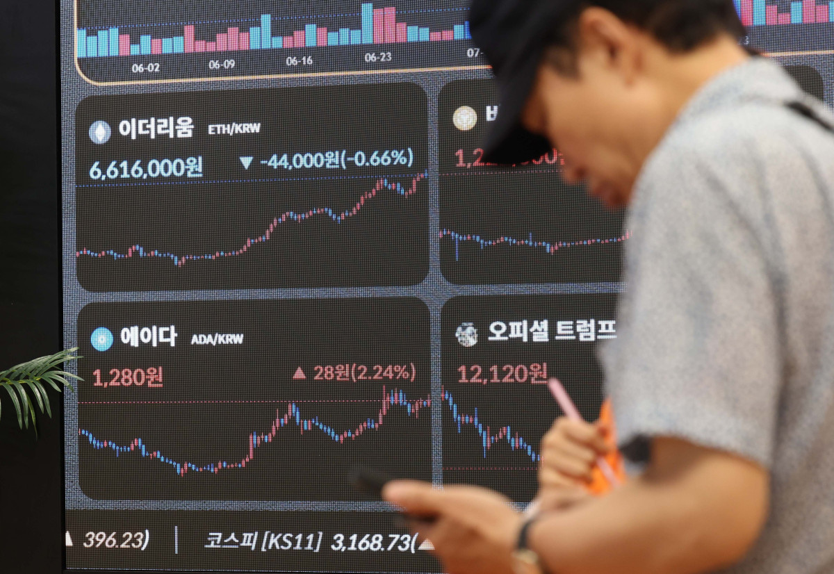 ▲가상화폐 시가총액 2위 이더리움이 사상 처음으로 4900달러를 돌파한 가운데 25일 서울 서초구 빗썸라운지 모니터에 이더리움 등 가상자산 실시간 거래가격이 표시되고 있다. 가상화폐 거래소 코인베이스에 따르면, 미 동부 시간 현지시간 기준 24일 오후 2시 14분 이더리움 1개당 가격은 전날 같은 시간보다 3.26% 오른 4920달러에 거래됐다. 이더리움은 최근 미국 7월 생산자물가지수 급등의 영향으로 4100달러선까지 떨어졌지만 제롬 파월 미 연방준비제도 의장이 기준금리 인하를 시사하면서 반등에 성공했다. 신태현 기자 holjjak@