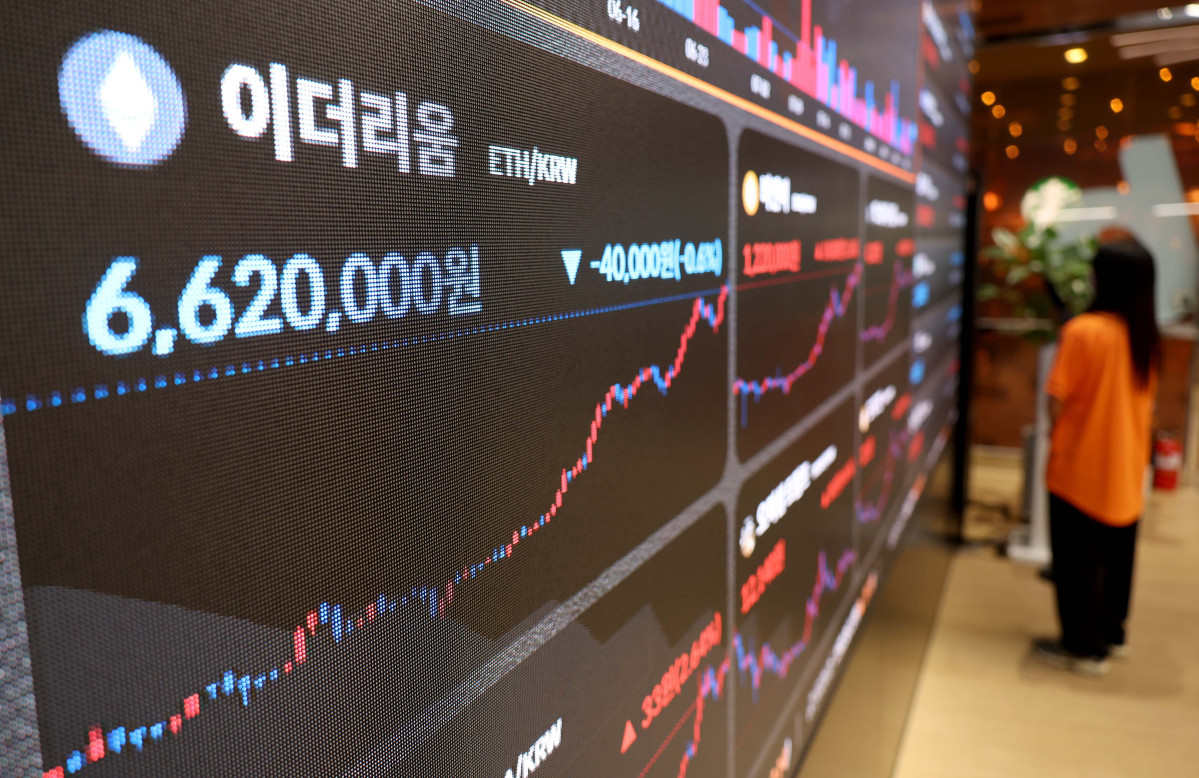 ▲가상화폐 시가총액 2위 이더리움이 사상 처음으로 4900달러를 돌파한 가운데 25일 서울 서초구 빗썸라운지 모니터에 이더리움 등 가상자산 실시간 거래가격이 표시되고 있다. 가상화폐 거래소 코인베이스에 따르면, 미 동부 시간 현지시간 기준 24일 오후 2시 14분 이더리움 1개당 가격은 전날 같은 시간보다 3.26% 오른 4920달러에 거래됐다. 이더리움은 최근 미국 7월 생산자물가지수 급등의 영향으로 4100달러선까지 떨어졌지만 제롬 파월 미 연방준비제도 의장이 기준금리 인하를 시사하면서 반등에 성공했다. 신태현 기자 holjjak@
