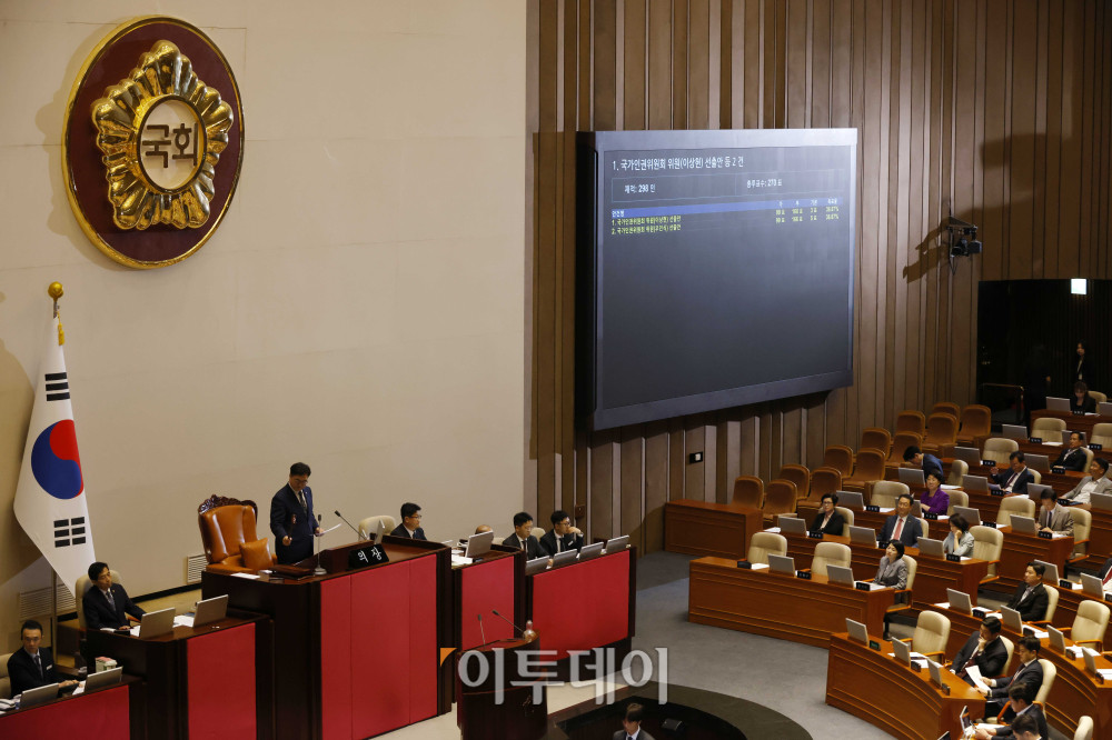 ▲27일 서울 여의도 국회에서 열린 본회의에서 이상현, 우인식 국가인권위원회 위원 선출안이 부결되고 있다. 고이란 기자 photoeran@