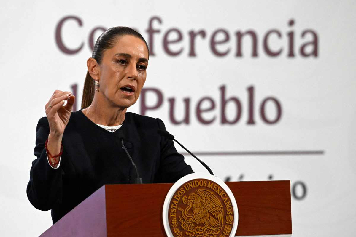▲클라우디아 셰인바움 멕시코 대통령이 26일(현지시간) 멕시코시티 대통령궁에서 기자회견을 하고 있다. ( 멕시코시티/AFP연합뉴스)