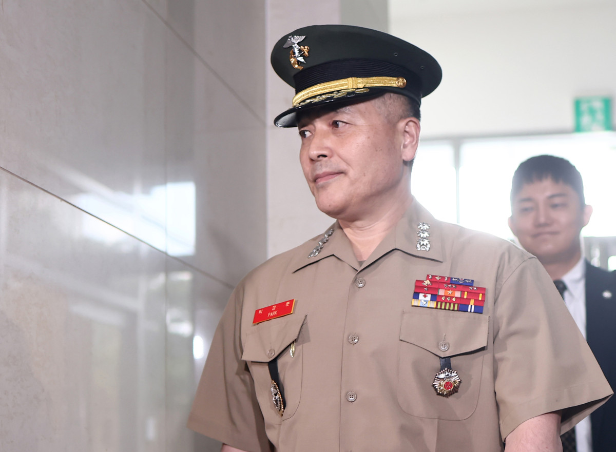 ▲ 박정훈 해병대 수사단장이 참고인 조사를 받기 위해 29일 서울 서초구 순직해병특별검사팀으로 출석하고 있다. (연합뉴스)