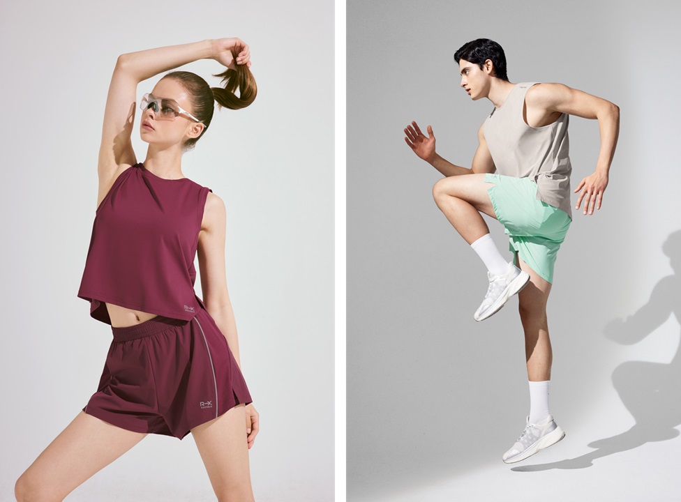 ▲RX 메쉬 믹스 투인원 쇼츠(좌)와 RX 프레시 트리코트 슬리브리스(우) (사진제공=젝시믹스)