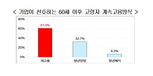 ▲기업이 선호하는 60세 이후 고령자 계속고용방식 조사 (자료제공=경총)