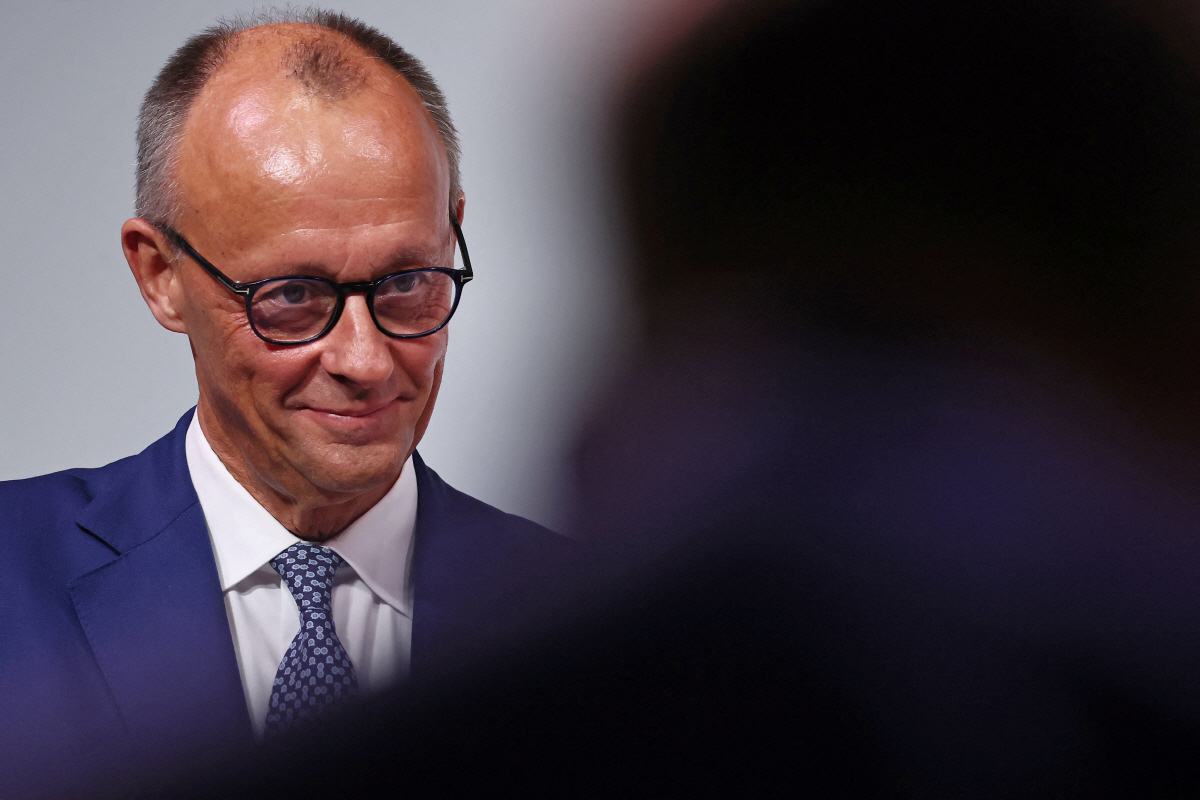 ▲프리드리히 메르츠 독일 총리가 지난달 29일(현지시간) 프랑스 툴롱에서 기자회견에 참석하고 있다. 툴롱(프랑스)/로이터연합뉴스