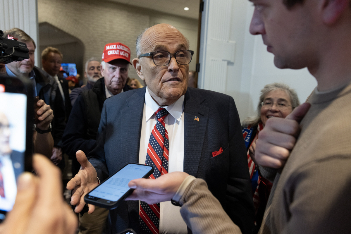 ▲루디 줄리아니 전 미국 뉴욕시장이 지난해 1월 23일 뉴햄프셔 예비선거 관련 행사에 참석하고 있다. 내슈아(미국)/EPA연합뉴스