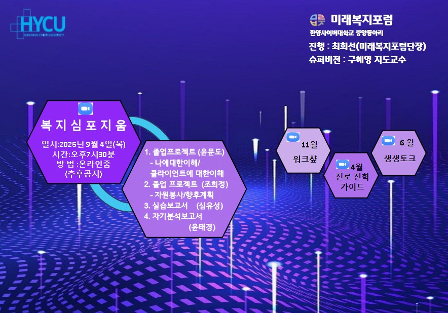 ▲한양사이버대 미래복지포럼, 온라인 복지심포지움 개최 (사진=한양사이버대학교)