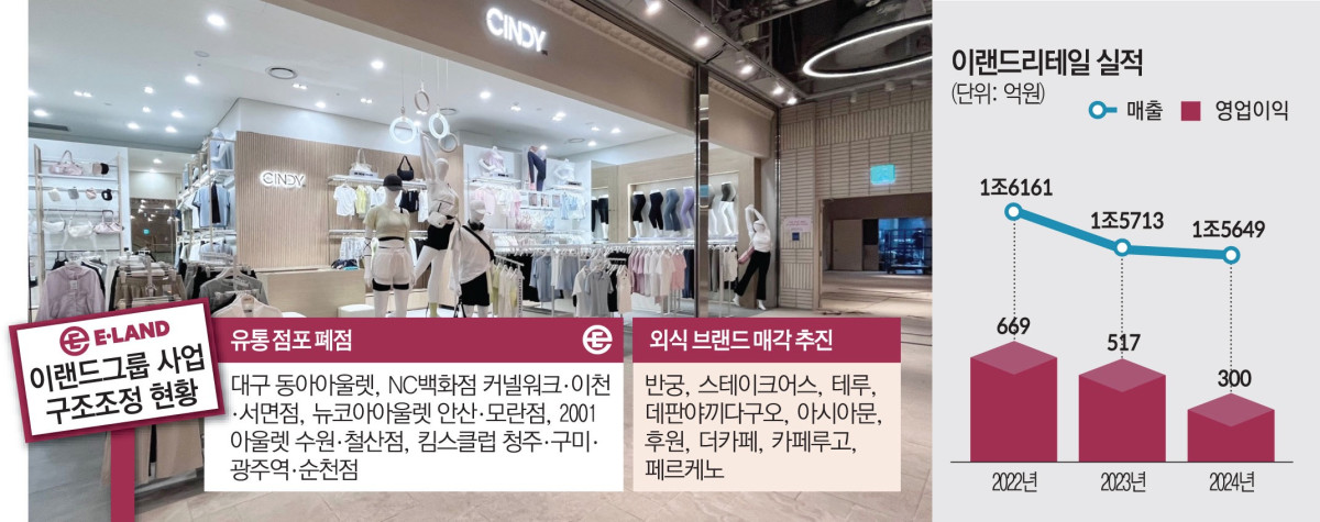 ▲이랜드그룹 사업 구조조정 현황 및 이랜드리테일 실적 (이투데이 그래픽팀=김소영 기자)